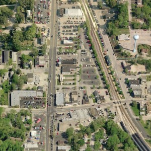 Aerial view of existing town center from south